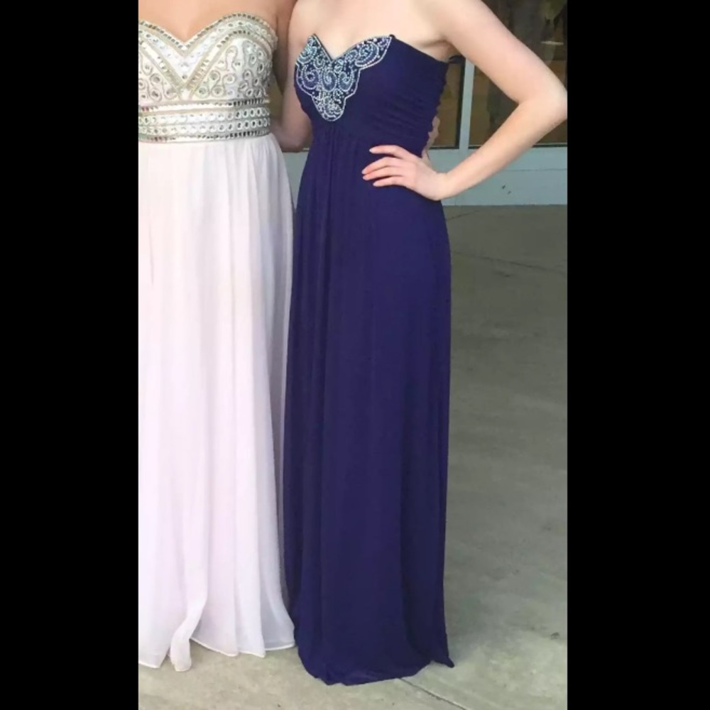 Purple strapless formal dress